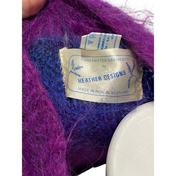 Vintage Handknit Mohair Wool Heather Designs Scotland Purple Blue Sweater Jacket - Picture 7 of 8